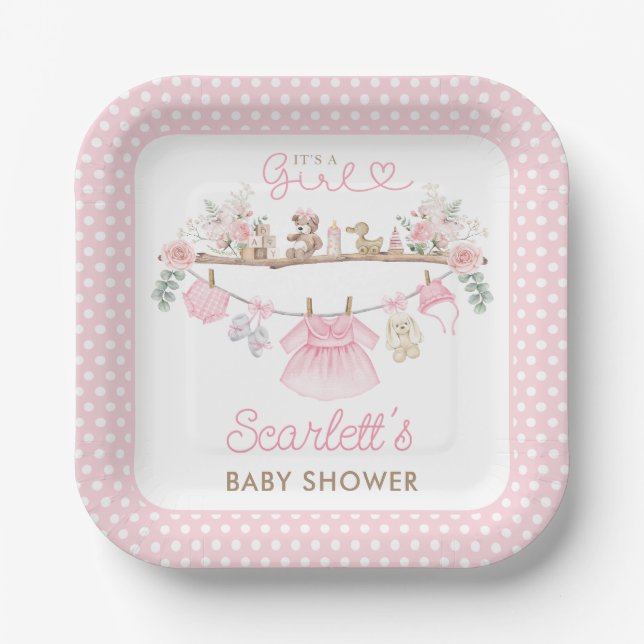 Assiettes En Carton Boho Rose Floral Baby Girl Vêtements Laverie Douch (Recto)