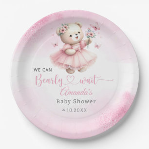 Assiettes En Carton Boho rose moderne Teddy Bear fille baby shower