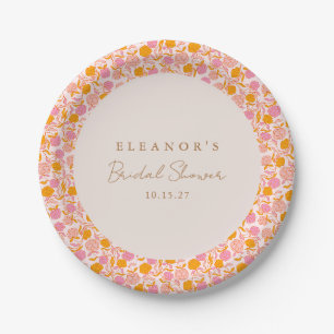 Assiettes En Carton Boho Rose Orange Floral Cute Fête des mariées pers