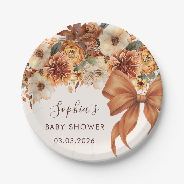 Assiettes En Carton Boho Rustic Fall Floral Baby Shower Party (Devant)