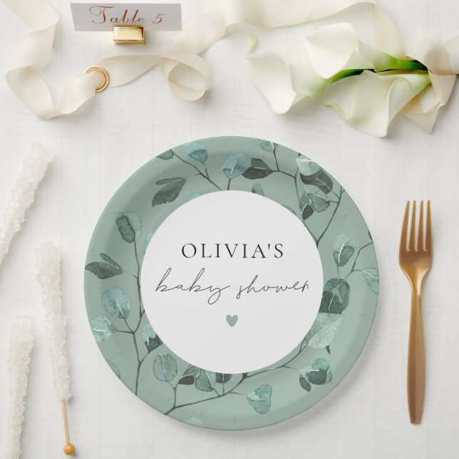 Assiettes En Carton Boho Sage Green Eucalyptus Baby shower (Mariage)