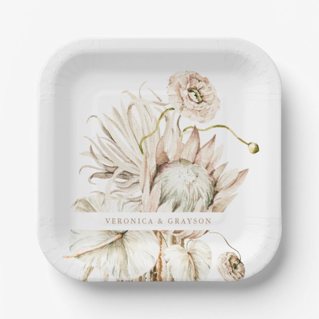 Assiettes En Carton Boho sauvage Pampas Grass Mariage Floral (Recto)