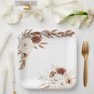 Assiettes En Carton Boho Sienna et Plaques en papier floral beige