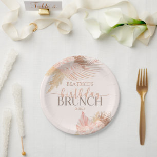 Assiettes En Carton Boho Soft Rose Floral Fleur Anniversaire Brunch Pa