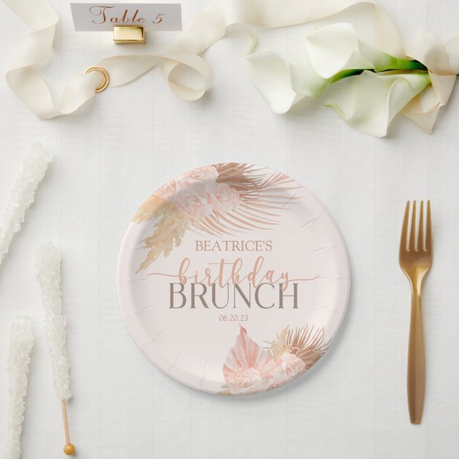 Assiettes En Carton Boho Soft Rose Floral Fleur Anniversaire Brunch Pa (Mariage)