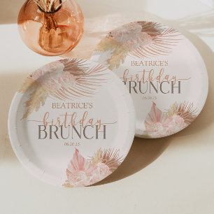 Assiettes En Carton Boho Soft Rose Floral Fleur Anniversaire Brunch Pa