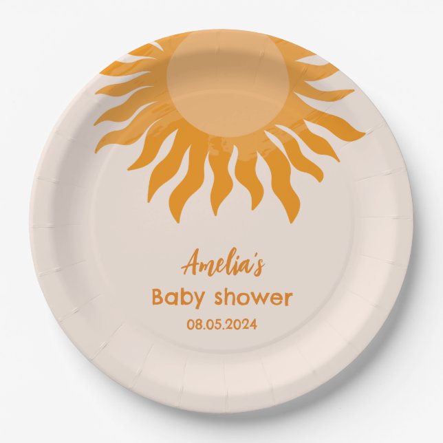 Assiettes En Carton Boho Sunshine Baby shower Jaune Soleil (Devant)