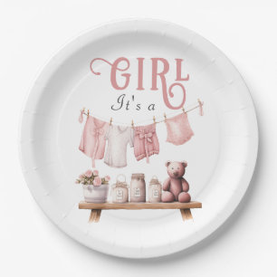 Assiettes En Carton Boho Sweet C'est une fille Baby shower en tissu ro