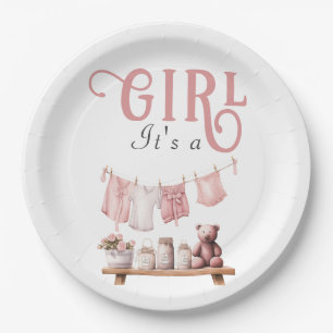 Assiettes En Carton Boho Sweet C'est une fille Baby shower en tissu ro