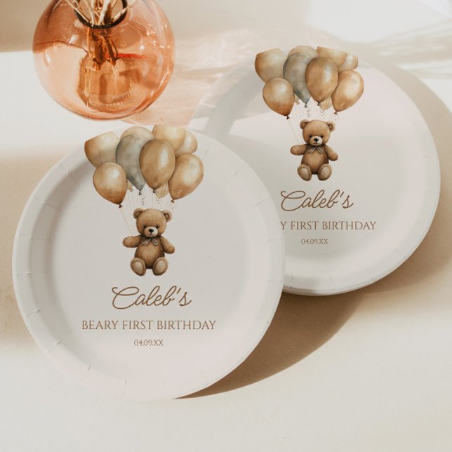Assiettes En Carton Boho Teddy Bear Beary Première fête d'anniversaire (Créateur téléchargé)
