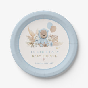 Assiettes En Carton Boho Teddy Bear Bleu Bearly Wait Baby shower