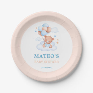 Assiettes En Carton Boho Teddy Bear Bleu Tan Bearly Wait Baby shower