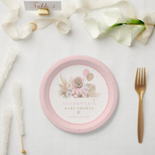 Assiettes En Carton Boho Teddy Bear Rose Bearly Wait Baby shower