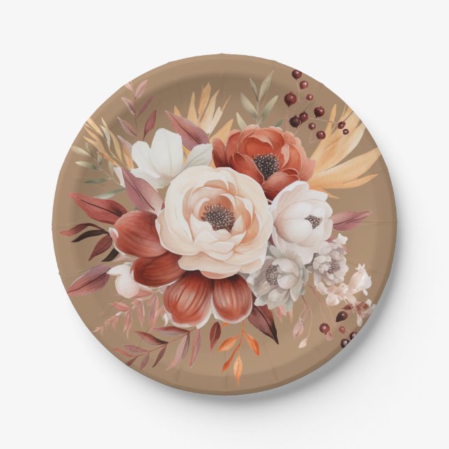 Assiettes En Carton Boho Terracotta Floral Party (Devant)