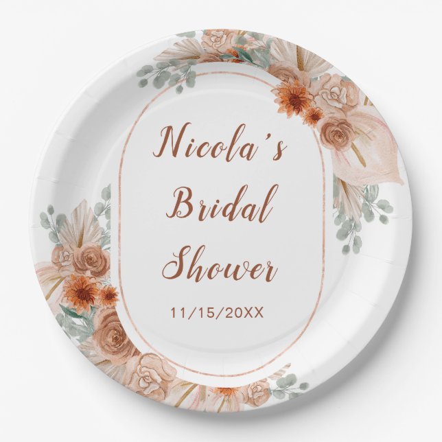 Assiettes En Carton Boho Terracotta Pampas Herbe (Devant)