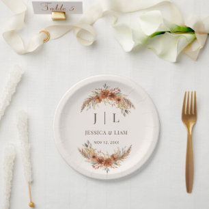 Assiettes En Carton Boho Terracotta Rust Fall Floral Mariage
