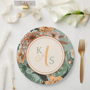 Assiettes En Carton Boho Terracotta Sage Monogramme Mariage de automne