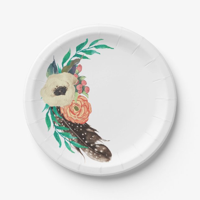 Assiettes En Carton Boho Watercolor Floral (Devant)