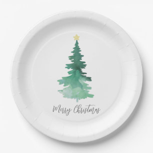 Assiettes En Carton Boho Watercolor Noël Arbre Joyeux Noël