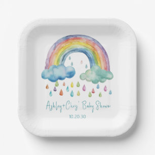 Assiettes En Carton Boho Watercolor Rainbow Baby shower