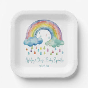 Assiettes En Carton Boho Watercolor Rainbow Baby Sprinkle
