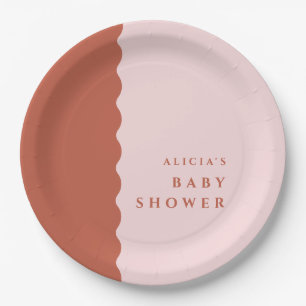 Assiettes En Carton Boho Wavy Edge Terracotta & Baby shower Blush