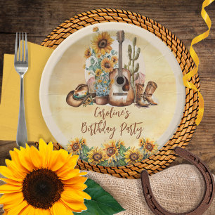 Assiettes En Carton Boho Western Guitare Tournesols fête d'anniversair