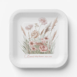 Assiettes En Carton Boho Wildflower Pink Floral Baby Shower