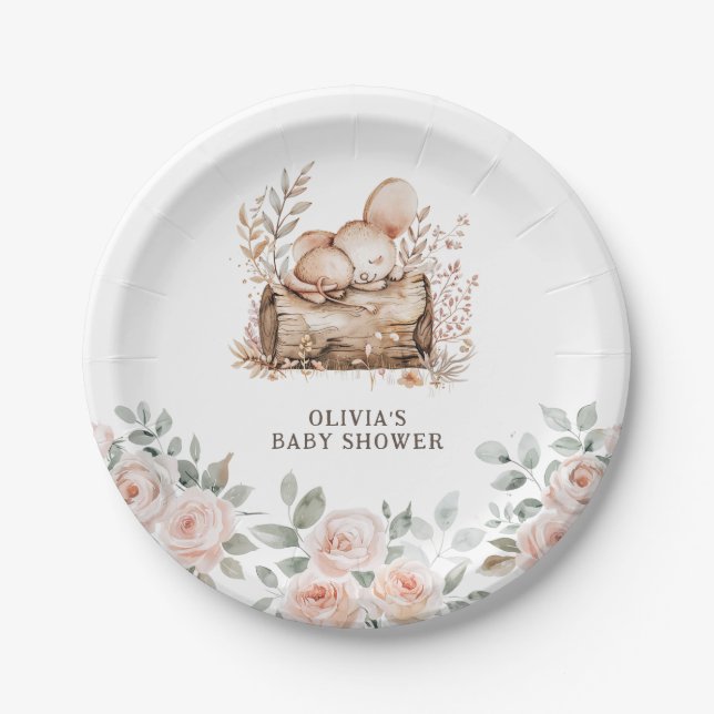 Assiettes En Carton Boho Woodland Animaux & Baby shower Floral (Devant)
