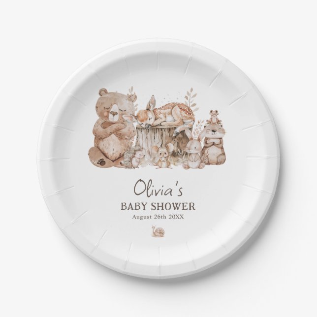 Assiettes En Carton Boho Woodland Animaux Baby showers neutres selon l (Devant)