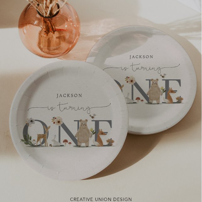Assiettes En Carton Boho Woodland First Birthday Party (Créateur téléchargé)