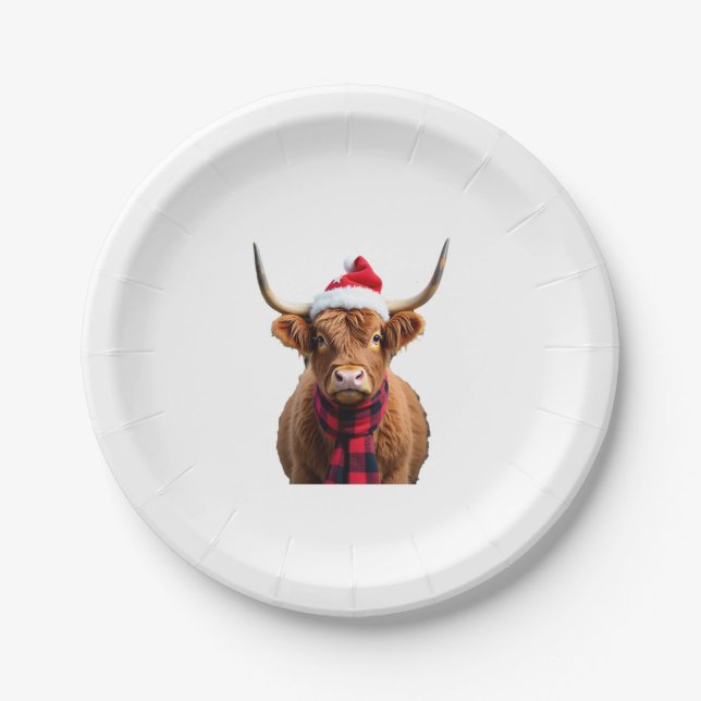 Assiettes En Carton Boho Xmas Christmas Highland Cow T-Shirt (3) (Devant)