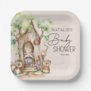 Assiettes En Carton Bois Animaux Boho Baby shower Boy