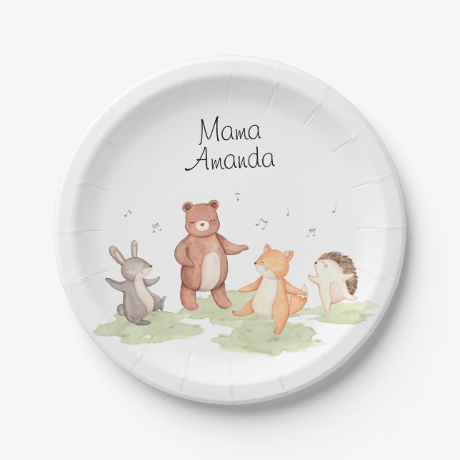 Assiettes En Carton Bois Animaux Danser Pique-nique Forêt (Devant)