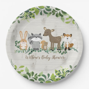 Assiettes En Carton Bois Animaux Forêt Baby shower de verdure