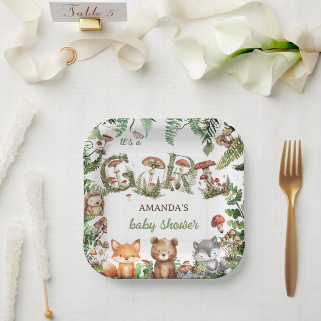 Assiettes En Carton Bois Animaux Forêt Cute bébé fille Douche (Mariage)