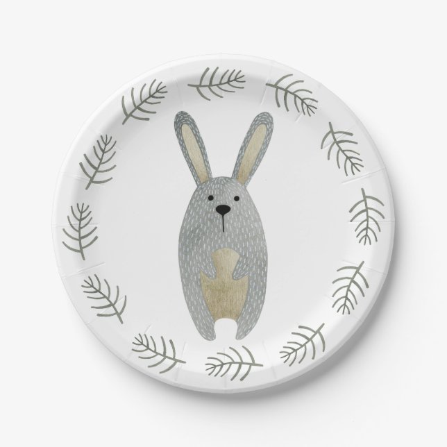 Assiettes En Carton Bois Animaux Plaques en papier lapin (Devant)