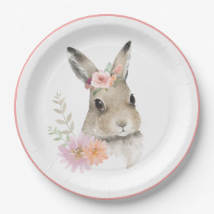 Assiettes En Carton Bois Baby shower d'aquarelle de lapin Floral