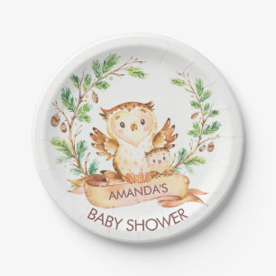 Assiettes En Carton Bois Baby shower OWLS 7" Plaque