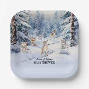 Assiettes En Carton Bois Bébé Animaux Hiver Baby shower garçon