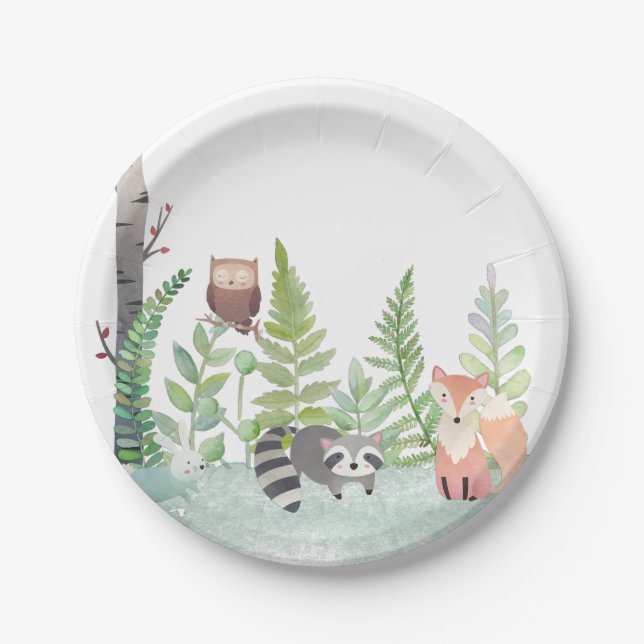 Assiettes En Carton Bois Bébé Animaux Végétation Baby shower Fête (Devant)