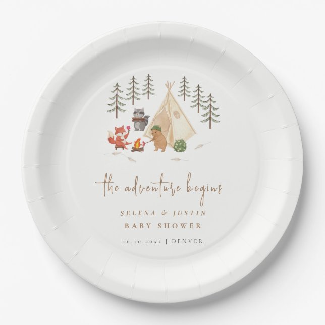 Assiettes En Carton Bois Camping L'aventure commence le Baby shower (Devant)