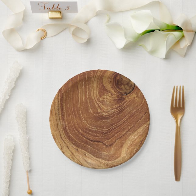 Assiettes En Carton Bois de teck rustique en bois Texture Grain de boi (Mariage)