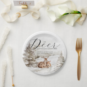 Assiettes En Carton Bois d'hiver Oh Deer Thème Baby Boy Douche