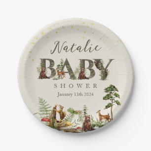 Assiettes En Carton Bois Forêt baby shower animal signe de bienvenue