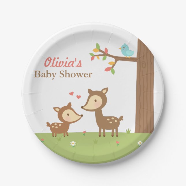 Assiettes En Carton Bois Forêt de cerfs Baby shower Fournitures de la  (Devant)