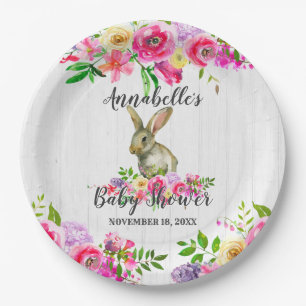Assiettes En Carton Bois Lapin Lapin Aquarelle Floral Babal Showe