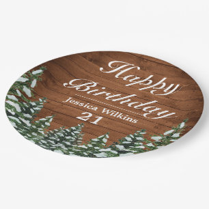 Assiettes En Carton Bois neigeux & Forêt Pin de campagne heureux Anniv
