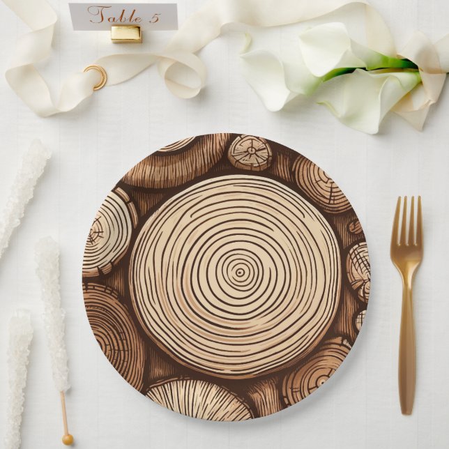 Assiettes En Carton Bois rond Loges Forêt de bois (Mariage)