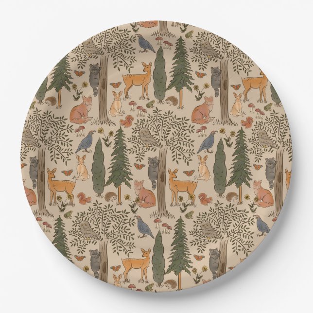 Assiettes En Carton Bois rustique Animaux Bois Baby shower garçon (Devant)